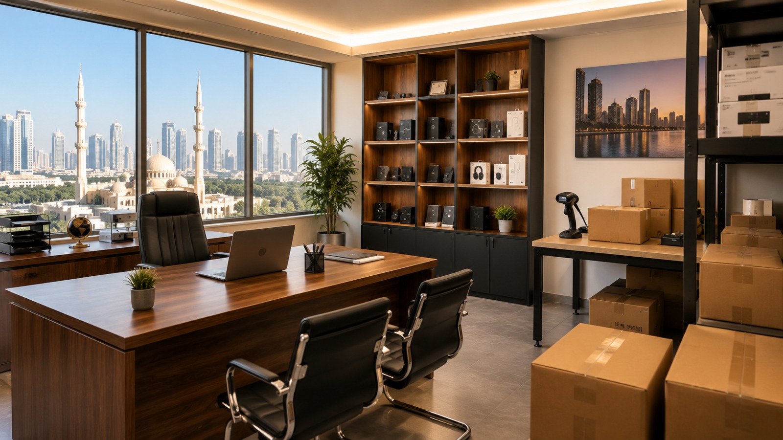 Nexa Ecom office and warehouse coordination space overlooking Sharjah